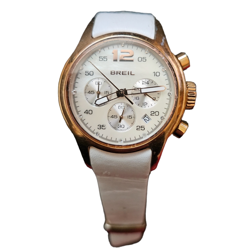 Breil Woman's Vintage Mother Of Pearl Dial Globe Rosegold Chronograph Wristwatch